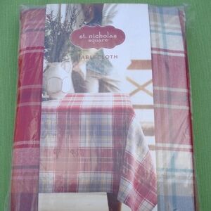 NEW 70" Round Tablecloth Red Plaid Fabric Farmhouse Christmas